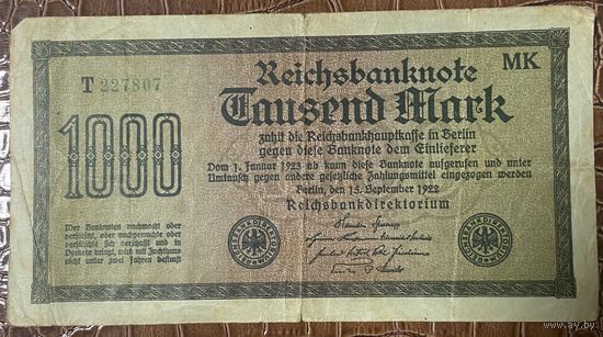 Банкнота 1000 марок 1922 год. Веймарская республика.