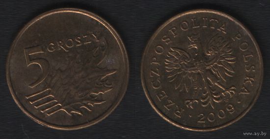 Польша y278 5 грош 2009 год (mw) (_брак(h1(7(1 поворот