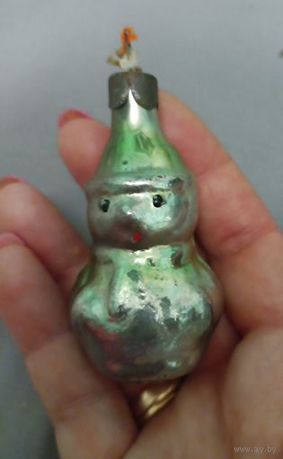 Ёлочная игрушка, стекло, снеговик