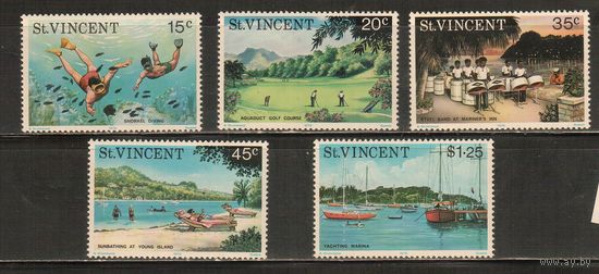 Сент-Винсент-1975, (Мих.406-410)   ** ,  Спорт, Гольф, Яхты, Рыбы