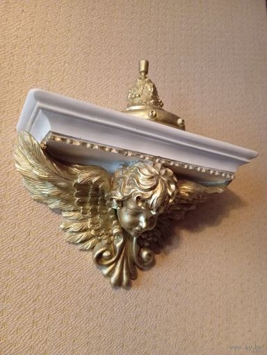 - 2 шт КОНСОЛЬ-АНГЕЛ 30х19х10 и 2 шт НАВЕРШИЕ КОЛОКОЛЬЧИК 11х11 см гипс позолота