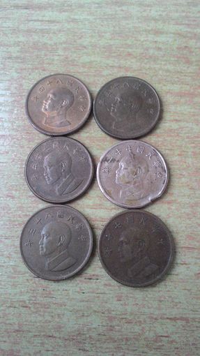 Тайвань, сборный лот монет номиналом 1 доллар. Шесть монет.