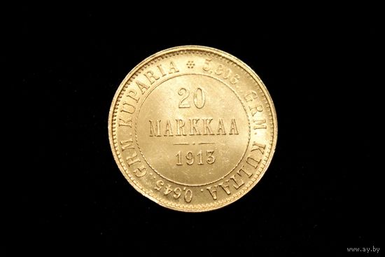 20 марок 1913 г. Финляндия (Российская Империя), Николай II. Штемпельный блеск!