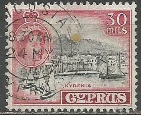 Кипр. Королева Елизавета II. Гавань в Кирении. 1955г. Mi#171.