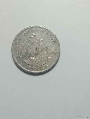Восточные Карибы 10 центов 1997 года .