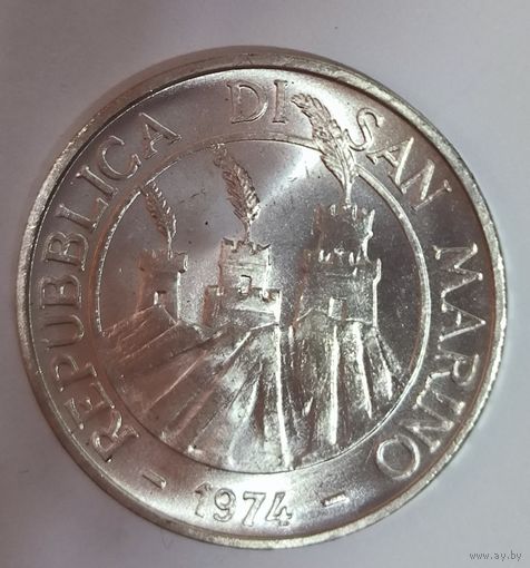С рубля! 500 лир 1974 Сан-Марино -серебро 835 пробы