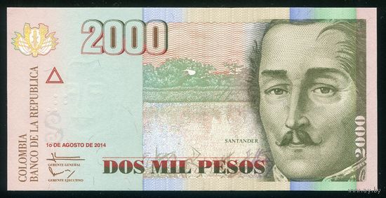 Колумбия 2000 песо 2014 г. P457aa. UNC