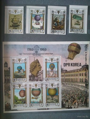 КНДР.1982. 200 лет полету на баллоне. Сер. 4 м., блок