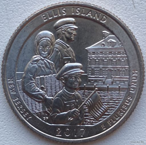 США 25 центов (квотер) 2017 г. D. Национальный монумент острова Эллис