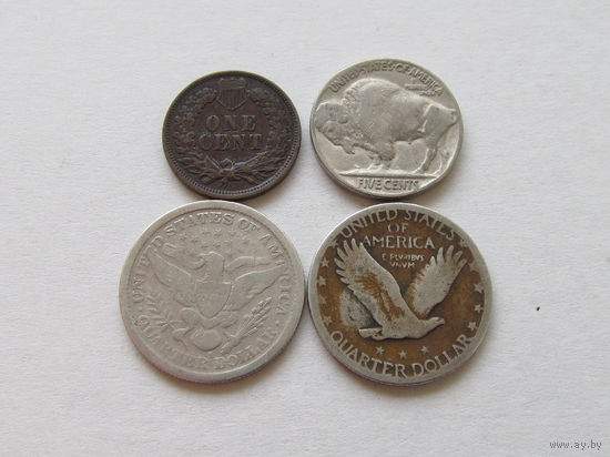 США 1 цент 1904, 5 центов 1937, 25 центов (квотер) 1894 S и 1930. Цена за набор