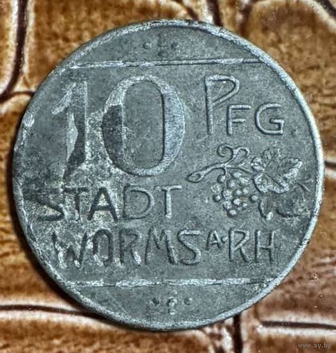 Монета 10 пфеннигов 1918 год. Вормс. Веймарская республика. Звезда на гербе.