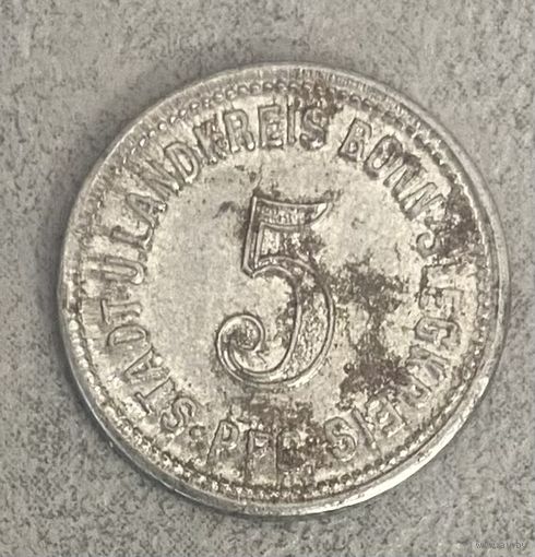 Монета 5 пфеннигов 1918 год. Бонн и Зигкрайс. Веймарская республика.