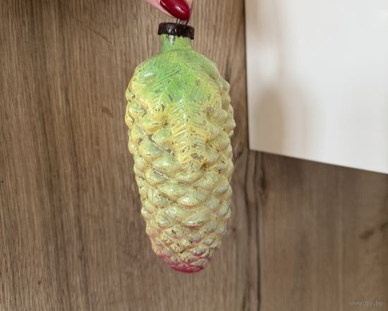 Елочная игрушка большая еловая шишка. Толстое стекло СССР