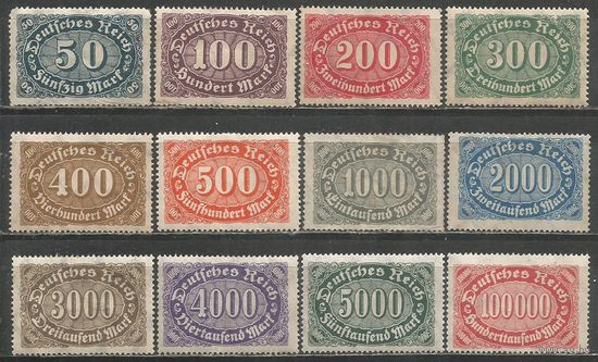 Рейх(Веймарская Республика). Цифра в овале. Новые номиналы. 1922г. Mi#246-57. Серия.