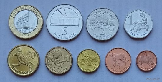 Мозамбик 1, 5, 10, 20, 50 сентаво, 1, 2, 5, 10 метикал 2006 г. Комплект 9 монет