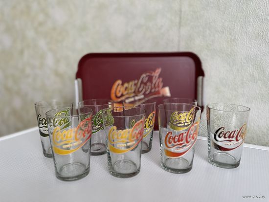 Набор стаканов 100г Coca-Cola с подносом СССР 90-е