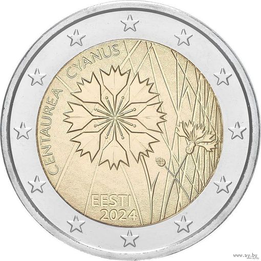 2 евро 2024 Эстония Василёк UNC из ролла
