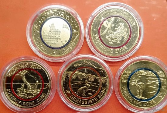 Комплект 5 евро 2016 планета Земля + 4 х5 евро 2017, 2018, 2019, 2020 Климатические зоны