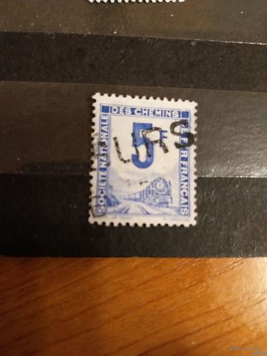 1944 Франция марка оплаты пересылки посылок (пакетов) по железной дороге поезд паровоз Ивер 4 (3-7)