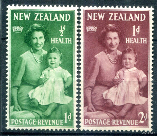 Британские колонии - Новая Зеландия - 1950г. - охрана здоровья, принцесса Елизавета и принц Чарльз - 2 марки - полная серия, MNH, незначительный дефект клея [Mi 310-311]. #3-WB-88-A-1