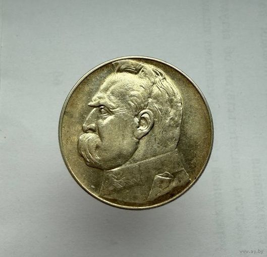 10 злотых 1935г. Пилсудский. Штемпельный блеск. Видео в описании. С 1 рубля.