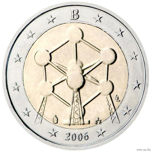 Бельгия 2 евро, 2006 Конструкция Атомиум в Брюсселе UNC из ролла