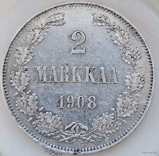 2 марки для Финляндии Николай Второй.  Шикарная.  Штемпельная.  1908 год. Последний год чекана. Малый тираж