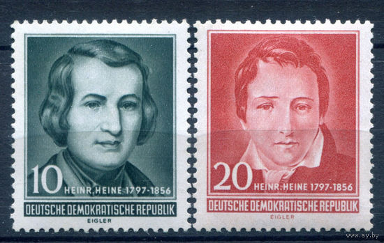 ГДР - 1956г. - Генрих Гейне - 2 марки - полная серия, MNH [Mi 516-517]. #1-GG-8-A-1