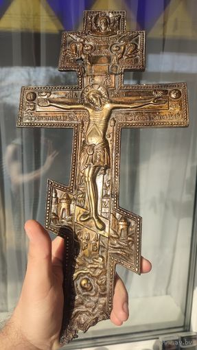 Крест киотный,большой размер 38 см,медное литьё