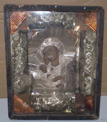 Икона Утоли мои печали в окладе. Богородица. Высота 34,5 см, ширина 28,5 см. Дешево.