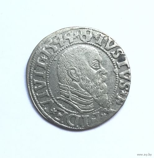ПРУССИЯ. ГРОШ 1544 Г. РЕДКИЙ ТИП ПОРТРЕТА (ДЛИННАЯ БОРОДА) ПОСЛЕДНИЙ ВЕЛИКИЙ МАГИСТР ТЕВТОНСКОГО ОРДЕНА. ПЕРВЫЙ ГЕРЦОГ ПРУССИИ АЛЬБРЕХТ БРАНДЕНБУРГ - АНСБАХСКИЙ (1490-1568)