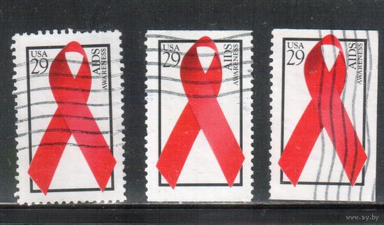 США-1993, (Мих.2426 А+Е+К) , гаш., СПИД, Медицина (одиночка), 3 зубцовки