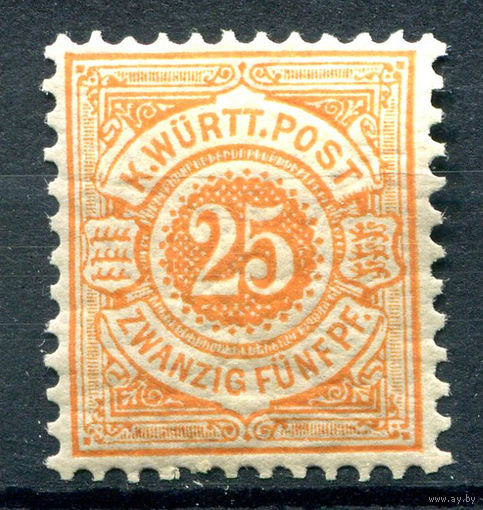 Королевство Вюртемберг - 1890г. - 25 Pf - 1 марка - MH с потрескавшимся клеем [Mi 57]. #1-Wu-1-A-1