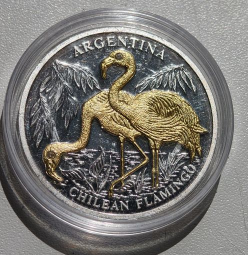 10 долларов 2005 Либерия - Чилийский фламинго - Аргентина - 20г серебро 999 пр. - тираж 5000