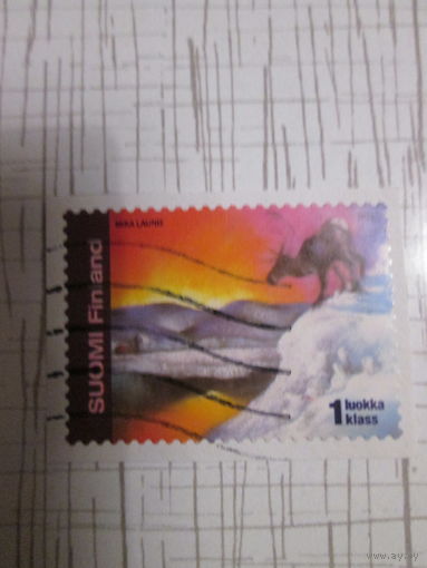 Марка Финляндии 2002 года. животные,фауна,зима,олень,пейзаж
