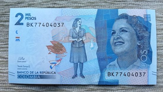 Werty71 Колумбия 2000 песо 2021 UNC банкнота 2 тысячи