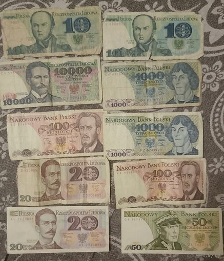 Банкноты Польша 80-е годы 10 шт.