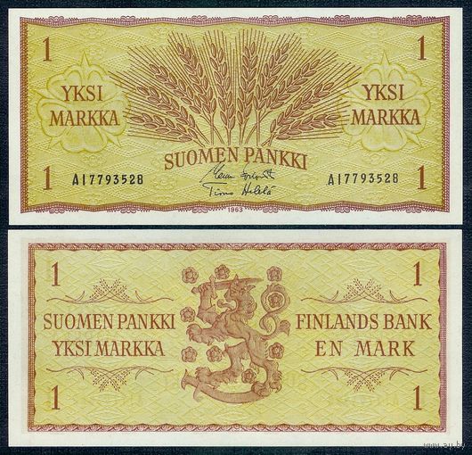 Финляндия 1 марка 1963 год, P-98а, UNC