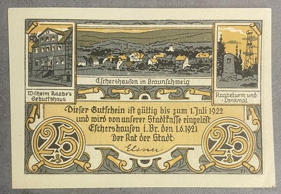 Нотгельд , 25 пфеннигов, Эшерсхаузен 1921 год Веймарская республика