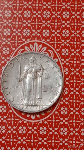 Ватикан 5 лир 1953