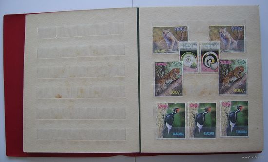 Школьный альбом с марками (109шт.). Детская коллекция разной тематики.