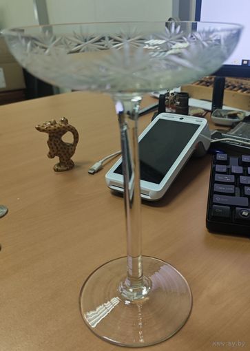 Конфетница креманка на высокой ножке с геометрическим декором, СССР, 1970-1990