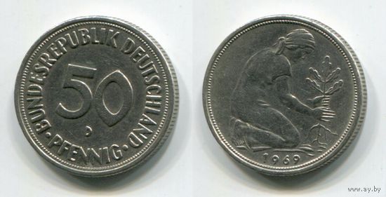 Германия. 50 пфеннигов (1969, буква D)