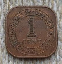 Малайзия 1 цент 1943 года. Георгий VI. Предложи свою цену или обмен!