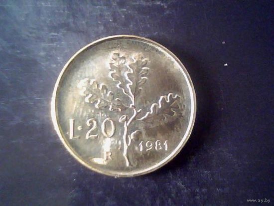 Монеты. Италия 20 лир 1981