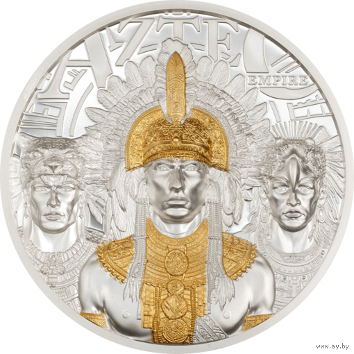 Острова Кука 20 долларов 2025г. "Империя Ацтеков". 24К Gold. Монета в капсуле; подарочной рамке - футляре; сертификат; коробка. СЕРЕБРО 93,30гр.(3 oz).