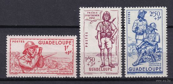 86.FrK. Франция. Колонии. Гваделупа. Национальная оборона. 1941 г. Полная серия. Mi.##163-165.