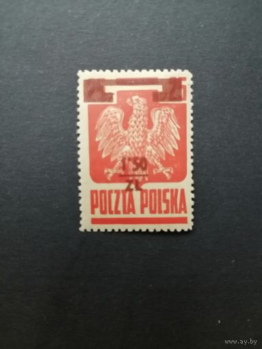 Польша 1945 Марка Mi.383 1944 года выпуска с надпечаткой нового номинала из серии "Национальные символы" (чистая*, есть наклейка) Mi.409 каталог 0.70 евро