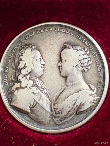 Серебряная Медаль за свадьбу Людовика XV и Марии Лещинской, 1725 год.