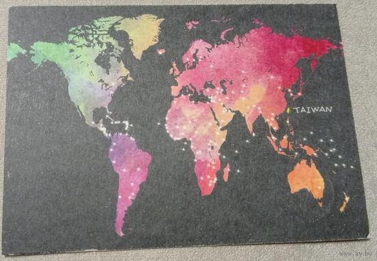 Посткроссинг. Открытка из Японии: карта с Тайванем  (10х15). Прошла почту. Художественные марки.
